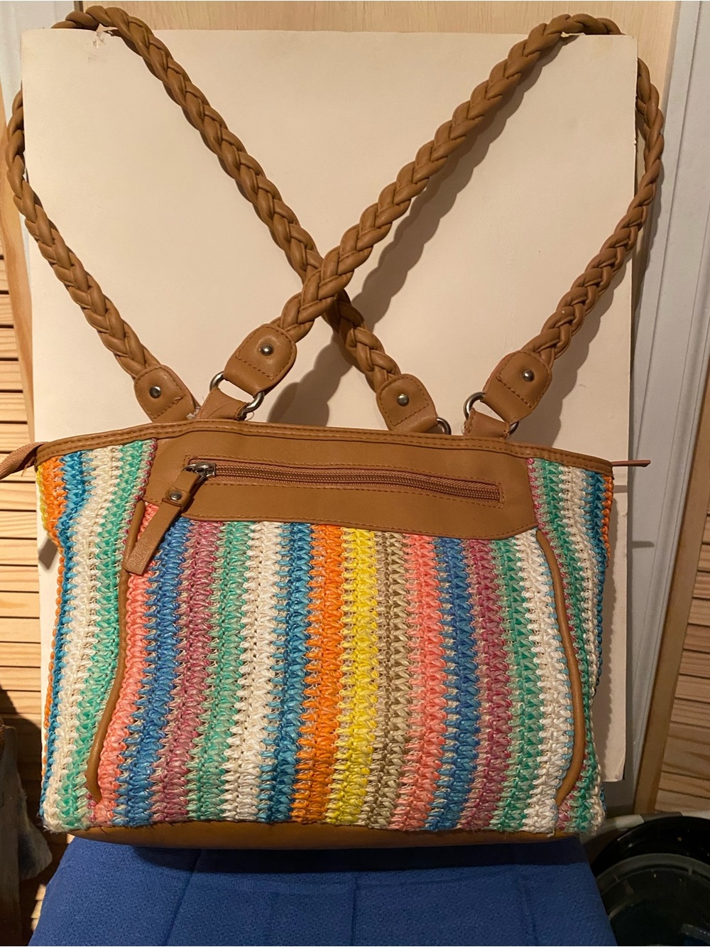 Rosetti Multicolor Woven Shoulder Bag with Tan Trim